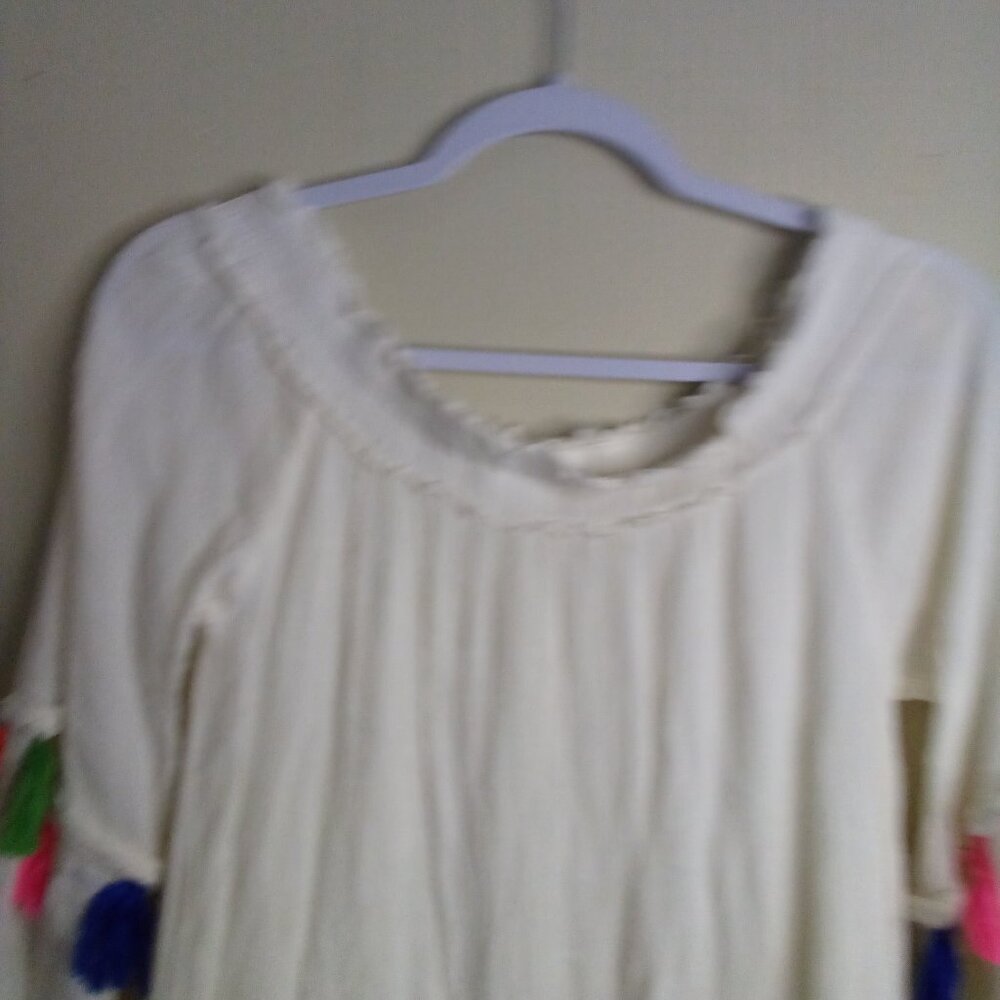 True Destiny Dress Women M Short Boho Feminine Colorful Tassels Cream - Picture 3 of 16